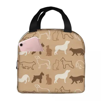 Изолированная сумка для ланча, термосумки с забавными силуэтами кошек и собак, сумка-холодильник для ланча с едой для пикника, сумка для ланча-бокса