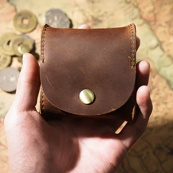 Кошелек для монет из натуральной кожи, мини-кошелек с маленьким карманом, верхний слой из воловьей кожи, винтажный дизайн, мужская женская сумка для монет.