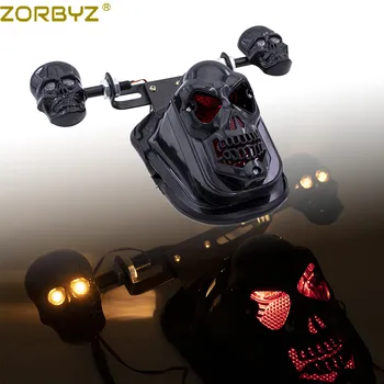 Мотоцикл ZORBYZ Черный череп Указатель поворота Задний тормоз номерного знака Задний фонарь для Harley Chopper Bobber на заказ
