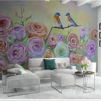 Настенные обои beibehang на заказ, европейский 3D трехмерный рельефный фон с розами и птицами, настенная живопись в гостиной, спальне