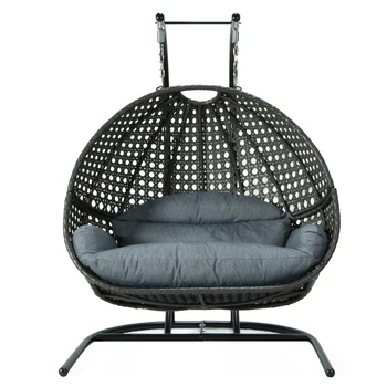 Роскошное двухместное кресло-качели с тканевой подушкой, Плетеное кресло-яйцо для 2 человек, уличная Водонепроницаемая мебель для патио из ротанга