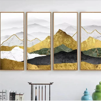 wellyu Пользовательские обои 3d фотообои новая китайская фоновая стена абстрактный пейзаж золотыми чернилами художественные 3D обои фрески
