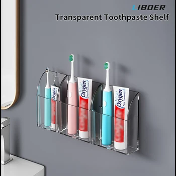 Прозрачная настенная полка для зубной пасты, акриловый держатель для зубной щетки в ванной, для детей и семьи, компактная полка для зубной пасты