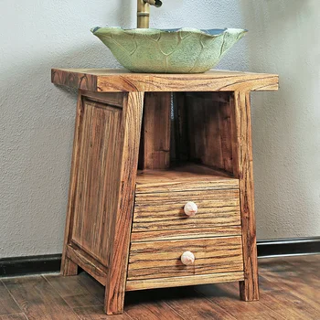 Современный китайский Ретро шкаф для ванной комнаты В целом Шкаф для умывальника из массива дерева, Комбинированный декоративный умывальник
