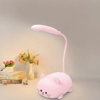 USB Маленькая настольная лампа Складная Cute Cat LED Настольная лампа Перезаряжаемая 400 мАч Регулируемая Гусиная шея Детские подарки для гостиной кабинета