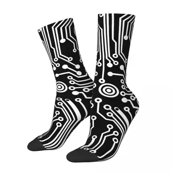 Мужские носки, черная микросхема, аппаратная схема, процессор разработчика ретро-кодирования, бесшовная команда, подарочный носок с рисунком Crazy