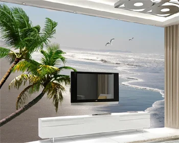 Пользовательские обои HD приморский красивый пляж кокосовая пальма пейзаж гостиная ТВ фон настенная декоративная живопись фотообои