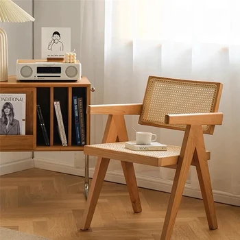 Nordic Ins, Спинка из массива дерева, обеденный стул из настоящего ротанга, Средневековый дизайн стула, мебель для отдыха в стиле Ретро, Подлокотник для гостиной