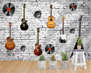 обои beibehang домашний декор Ностальгическая кирпичная фреска гитара музыкальное оборудование индивидуальная тема инструменты фоновые обои