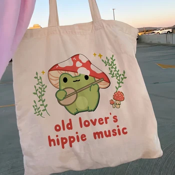 Женская сумка для покупок из холста с лягушкой и грибами, повседневная Эко-сумка для девочек в стиле Харадзюку, сменная сумка для покупок Bolsa Feminina