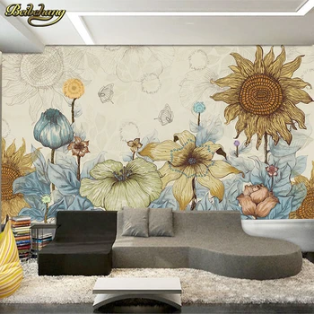 beibehang 3D современные простые цветы ручной росписи, настенная роспись в теплой тематике, гостиная, спальня, детская комната, фоновые обои