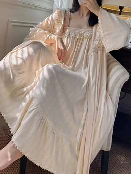 Плюс Размер Женская демисезонная пижама в стиле ретро French Sweet Camisola, костюмы-двойки, ночная рубашка, пижамы Принцессы, ночные рубашки