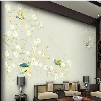 масштабные фрески wellyu на заказ с цветами и птицами в китайском стиле, обои для телевизора, флизелиновые обои papel de parede