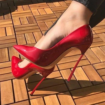 Сексуальные металлические каблуки, Красные туфли с острым носком, каблуки-лезвия, Свадебные туфли из лакированной кожи Для невесты, туфли-лодочки с низким вырезом, Женские Индивидуальные