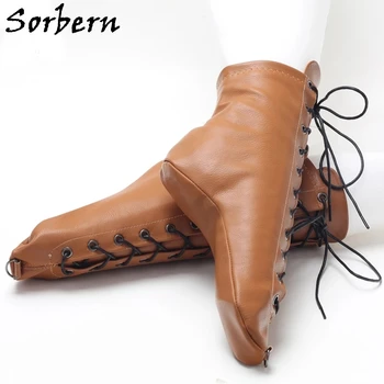 Мягкие балетные бахилы Sorbern, сапоги до щиколотки, искусственная обувь без каблука на шнуровке, короткие пинетки нестандартного цвета