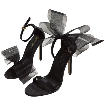 Женские босоножки, сексуальное вечернее платье с ремешком-бабочкой и пряжкой, шелковые туфли на тонком каблуке 11 см, ЗРЕЛЫЙ уличный стиль, Летние женские клубные туфли на высоком каблуке