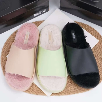 Новые женские шерстяные тапочки Melissa's Зима 2023, модные женские теплые тапочки на плоской подошве, домашняя обувь для девочек Adlut SM115