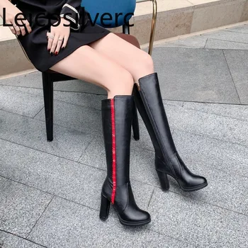 Осень и зима, Новая модная молния с круглым носком, подходящие по цвету женские ботинки на толстом каблуке, большие размеры 34-43