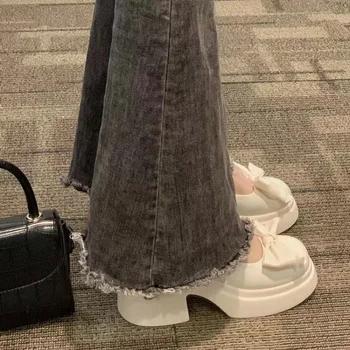 2023 Женская обувь Модная женская обувь Mary Jane с круглой повязкой на голове и каблуке, с бантом и жемчугом, на квадратном каблуке, с низким верхом, на высоких каблуках, женская обувь для женщин