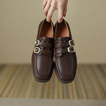 YQBTDL Прямая поставка, Новые женские туфли-лодочки в Британском стиле, повседневные туфли-оксфорды с пряжкой на низком каблуке, 2023, Большие Размеры 41, 42, 43