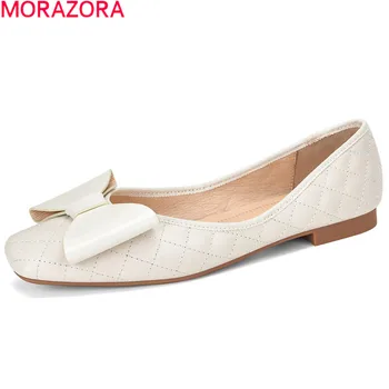 MORAZORA, Новое поступление, женские туфли на плоской подошве из натуральной кожи, удобные женские тонкие туфли, модные повседневные тонкие туфли с бантом