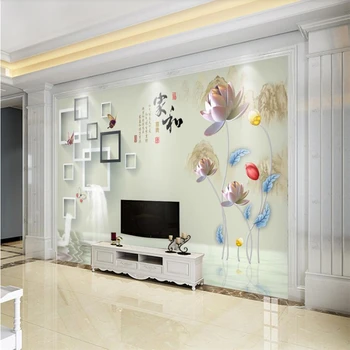 обои wellyu home decor 3d На заказ Домашние и богатые 3D Коробки Фон Водного Лотоса Настенная бумага 3d papel de parede