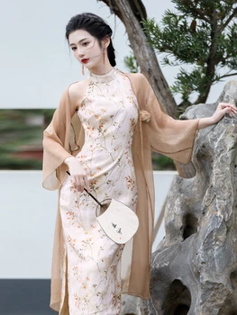 Винтажное элегантное платье с принтом без рукавов Cheongsam 2023, Новые женские Летние китайские платья Ципао, модные женские платья-халатики, Vestidos
