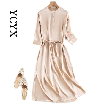 YCYX платья для женщин 2023 атласное длинное летнее платье женское Облегающее Длинное Платье Женские Однотонные Платья Макси Vestidos De Verano YC025