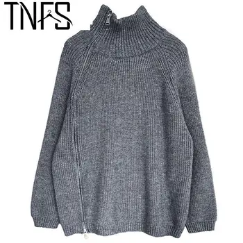 TNFS, Женский свитер, водолазка, Винтажный Длинный пуловер, свитера, Черный, Белый, Модные Свободные Осенние И зимние вязаные топы 2023