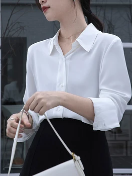 2023 Весна-лето, простая офисная белая рубашка, женская рубашка Поло со свободным воротником и длинными рукавами, женские рубашки и блузки для пригородных поездок