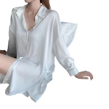 Ins Простая стильная юбка для сна с длинными рукавами, женская весенне-летняя новая белая рубашка, юбка, сексуальное нижнее белье