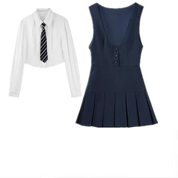 Ранняя осень, комплект из белой рубашки в стиле колледжа Pure Desire, женское платье Yangqi, плиссированная юбка в американском кампусе, комплект из двух предметов