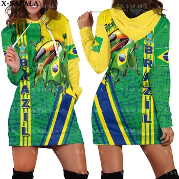 Бразилия, Бразильская эмблема, Флаг страны, Harajuku, Новинка, осеннее платье с 3D принтом, женская повседневная одежда, платье с капюшоном с длинным рукавом-2