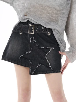 Женская джинсовая юбка Y2K с высокой талией и кисточками, нерегулярная мини-юбка, женская сексуальная одежда, женская уличная одежда для вечеринок