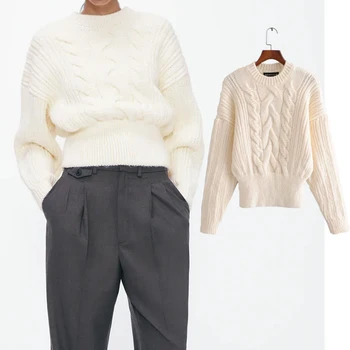 ZA 2020, женский осенний однотонный свитер с неровными линиями, зимний утепленный свитер для девочек, повседневные пуловеры свободной вязки