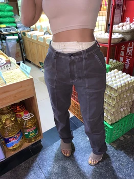 Kylie Same Y2K с двойной талией, из матовой саржи с открытым швом, прямой трубкой, свободные джинсы в стиле бойфренда
