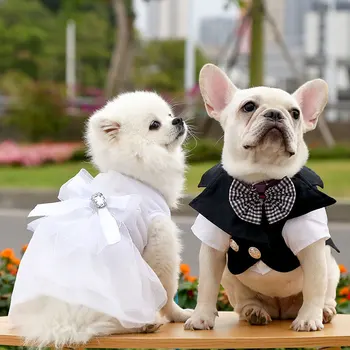 Свадебное платье с бантом для собак, весенне-летняя одежда для домашних животных, классическое платье принцессы, романтическая юбка для пары, плюшевый чихуахуа Бишон