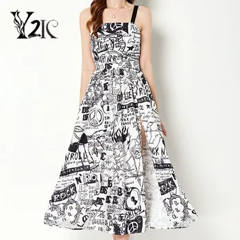 Y2K дизайнер одежды роскошный винтажный эстетический принт миди на тонких бретельках длинные платья женская одежда для отдыха и вечеринок robe femme