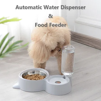 Новинка 2019 года, автоматический дозатор воды для домашних животных 2 В 1 и кормушка из нержавеющей стали, поилка для собак и кошек, дозатор воды для домашних животных