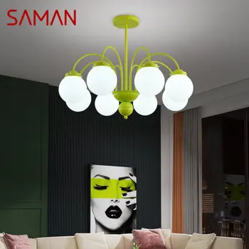 Современная Люстра SAMAN Light LED Green Glass Подвесные Светильники Креативного Дизайна для Дома, Гостиной, Спальни