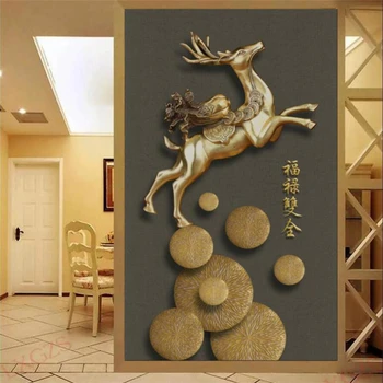 бейбехан Пользовательские обои новая китайская 3D фреска papel de parede с тиснением Fulu double full gold лось ветроколесо крыльцо 3d обои