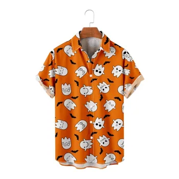 Мужская оранжевая уличная одежда в японском стиле, гавайская рубашка, пляжная рубашка, летняя рубашка в стиле харадзюку в стиле хип-хоп 