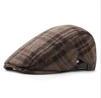 Осенне-зимний шерстяной берет для мужчин и женщин, клетчатая кепка в британском ретро-стиле с козырьком, модная шляпа художника, повседневная теплая передняя шляпа