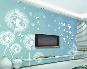 beibehang papel de parede 3d обои мода простой одуванчик трехмерная бабочка ТВ фон стены из папье-маше