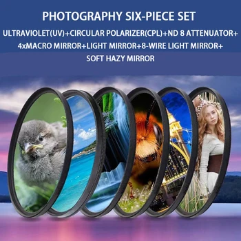 Набор фильтров для камеры с УФ-фильтром из 6 предметов Для Nikon/Canon/Fuji/Sigma/Tamron 40,5 мм 43 мм 46 мм 49 мм 52 мм 55 мм 58 мм 62 мм 67 мм 72 мм