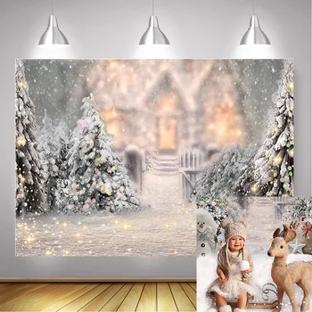Фотография на фоне Зимнего Рождества Портрет Сосны и Снежинки Белый Фон Декор для вечеринки по случаю 1-го Дня Рождения Новорожденного Фотоколл