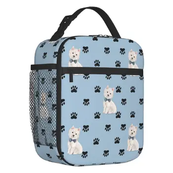 Уэст-Хайленд-Уайт-Терьер с рисунком лапы Изолированная сумка для ланча Westie Dog, водонепроницаемый термоохладитель, Ланч-бокс для женщин и детей
