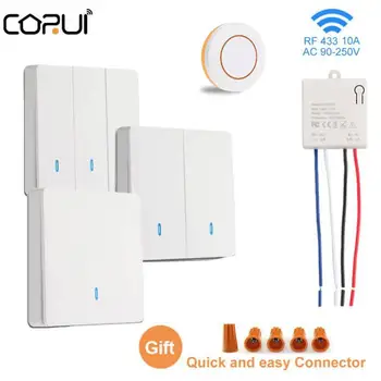 CORUI Mini Wireless Smart Switch Light 220V RF 433 МГц Настенный Панельный Выключатель с дистанционным управлением, Релейный приемник, Светодиодный выключатель света