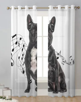 Музыка для наушников Bulldog Забавные тюлевые шторы для гостиной спальни Прозрачные занавески на окнах Кухни Балкона Современные вуалевые шторы