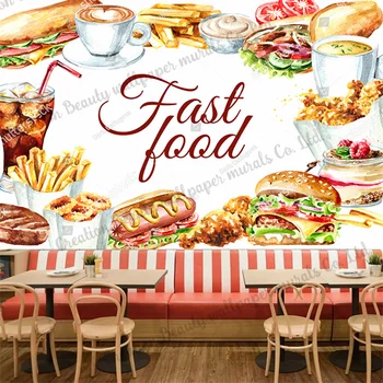 Изготовленные на заказ Обои с ручной росписью Burger Coke, ресторан быстрого питания, снэк-бар, Фоновый декор стен, настенная роспись, контактная бумага Papel Tapiz